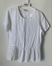 Load image into Gallery viewer, Terzo Millennio Womens White Linen Short Sleeve Round Neck Pullover Blouse Top S
