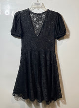 Load image into Gallery viewer, Zara Womens Black Short Puff Sleeve Deep V-Neck Lace Fit &amp; Flare Dress Size M
