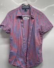 Load image into Gallery viewer, Tommy Hilfiger Mens Blue Pink Striped Cotton Short Sleeve Button-Up Shirt Size M
