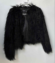 Load image into Gallery viewer, Boohoo Womens Black Shaggy Long Sleeve Collarless Open Front Jacket Size 1
