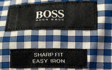 Load image into Gallery viewer, Hugo Boss Mens Blue Check Long Sleeve Sharp Fit Easy Iron Dress Shirt Size 17
