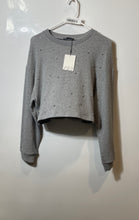 Load image into Gallery viewer, Zara Womens Gray Rhinestone Long Sleeve Cropped Pullover Sweater Size M With Tag
