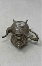Load image into Gallery viewer, Timex Silver-Tone Engraved Home Decorative Mini Tea Pot Quartz Analog Desk Clock
