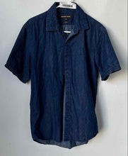 Load image into Gallery viewer, Michael Kors Womens Blue Short Sleeve Slim Fit Collared Button-Up Shirt Size M
