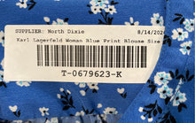 Load image into Gallery viewer, Karl Lagerfeld Womens Blue Floral Print Long Sleeve Blouse Top Size Small
