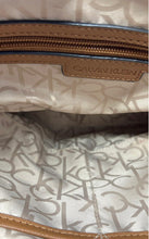 Load image into Gallery viewer, Calvin Klein Womens Brown Beige Signature Print Leather Double Handle Tote Bag
