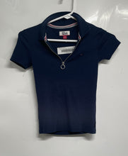 Load image into Gallery viewer, Tommy Hilfiger Womens Blue Short Sleeve Slim Fit Quarter-Zip Polo Shirt Size XXS
