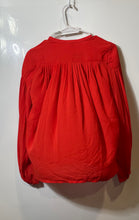 Load image into Gallery viewer, H&amp;M Womens Red Long Balloon Sleeve Pleated Back Button Front Blouse Top Size 4
