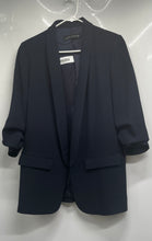 Load image into Gallery viewer, Zara Womens Blue 3/4 Ruched Sleeve Front Flap Pockets Open-Front Blazer Size L
