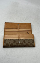 Load image into Gallery viewer, Coach Womens Beige Brown Signature Canvas Card Holder Checkbook Bifold Wallet
