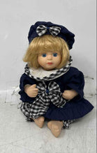 Load image into Gallery viewer, Vintage Collectible Blonde Hair Mini Porcelain Baby Girl Doll In Blue Dress

