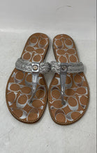 Load image into Gallery viewer, Coach Womens Silver Brown Leather Flat Slip-On Thong Sandals Size 8.5B
