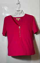 Load image into Gallery viewer, Michael Kors Womens Pink Short Sleeve 1/4 Zip V-Neck Blouse Top Size Large
