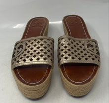 Load image into Gallery viewer, Authentic Tory Burch Womens Brown Espadrille Wedge Slide Sandals Sz 7.5 Stained
