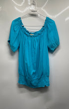 Load image into Gallery viewer, Michael Kors Womens Blue Cotton Short Puff Sleeve Smocked Waist Blouse Top Sz M
