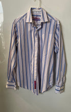Load image into Gallery viewer, Robert Graham Mens Blue White And Purple Striped Button-Up Shirt Size Medium
