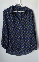Load image into Gallery viewer, Ellen Tracy Womens Multicolor Geometric Long Sleeve Collared Blouse Top Size M
