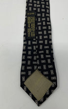 Load image into Gallery viewer, Giorgio Armani Mens Black Gray Geometric Keeper Loop Adjustable Pointed Tie
