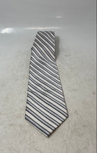 Load image into Gallery viewer, Pierre Cardin Mens White Gray Striped Keeper Loop Adjustable Designer Tie
