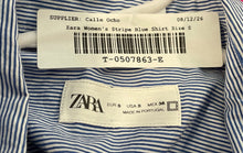 Load image into Gallery viewer, Zara Womens Blue White Striped Short Sleeve Cropped Button-Up Shirt Size Small
