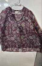 Load image into Gallery viewer, Lucky Brand Womens Burgundy Floral Chiffon Long Sleeve Blouse Top Size XL
