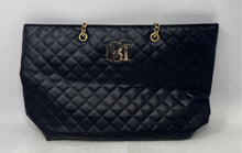 Load image into Gallery viewer, Badgley Mischka Womens Black Quilted Leather Double Handle Tote Handbag
