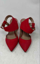 Load image into Gallery viewer, Biondini Womens Red Pointed Toe Buckle Stiletto Ankle Strap Heels Size 7
