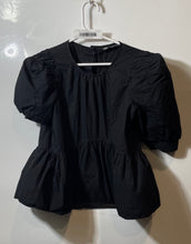 Load image into Gallery viewer, Zara Womens Black Cotton Short Sleeve Round Neck Button Back Blouse Top Size XS
