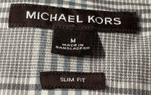 Load image into Gallery viewer, Michael Kors Mens Gray Plaid Print Slim Fit Long Sleeve Button-Up Shirt Size M

