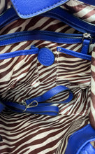 Load image into Gallery viewer, Dana Buchman Womens Royal Blue Leather Double Handle Pockets Shoulder Handbag
