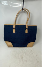 Load image into Gallery viewer, Charter Club Womens Navy Light Brown Denim Shoulder Bag &amp; Cosmetic Wallet
