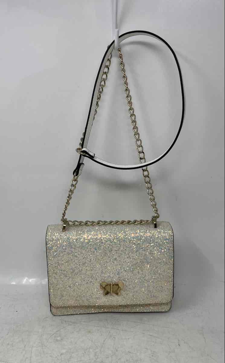 Aldo Womens Karlowa Pearl White Glitter Chain Strap Push Lock Crossbody Purse