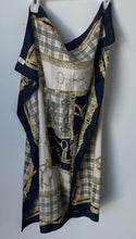 Load image into Gallery viewer, Monaco Monte-Carlo Womens Navy Beige Gold Plaid &amp; Chain Print Rectangle Scarf

