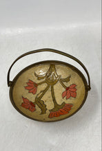 Load image into Gallery viewer, Vintage Enameled Brass Floral Trinket Dish Basket With Base &amp; Handle

