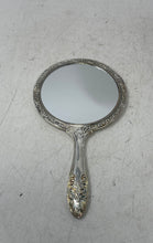 Load image into Gallery viewer, Silver-Tone Embossed Ornate Victorian Style Vanity Collectible Hand Mirror
