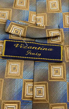Load image into Gallery viewer, Vizantina Mens Brown Blue Geometric Print Adjustable Formal Pointed Tie
