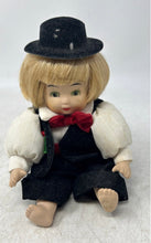 Load image into Gallery viewer, Blonde Hair Green Eyes Red Bow Decorative Porcelain Baby Doll With Black Hat
