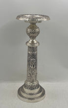 Load image into Gallery viewer, Silver-Tone Pillar Embossed Floral And Figural Design Candlestick Holder
