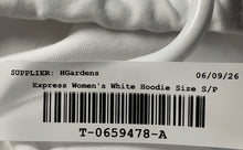Load image into Gallery viewer, Express Womens White Logo Tape Running Down Each Sleeve Pullover Hoodie Size S/P
