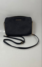 Load image into Gallery viewer, Michael Kors Womens Black Pebbled Leather Adjustable Strap Zip-Top Crossbody Bag
