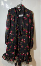 Load image into Gallery viewer, Nine West Womens Black Floral Ruffle Trim Long Sleeve Tie Wrap Dress Size 6
