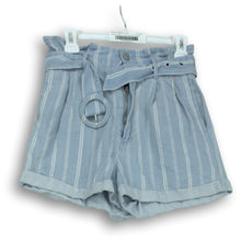 Load image into Gallery viewer, Kittenish Womens Light Blue White Striped Pockets Jean Paperbag Shorts Size S
