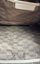 Load image into Gallery viewer, Michael Kors Womens Beige Signature Print Charm Double Handle Tote Handbag
