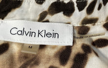 Load image into Gallery viewer, Calvin Klein Womens White Brown Animal Print Button Front Blouse Top Size Medium
