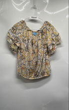 Load image into Gallery viewer, CeCe Womens Multicolor Paisley Short Ruffle Sleeve Tie Neck Blouse Top Size M

