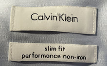 Load image into Gallery viewer, Calvin Klein Mens Blue Cotton Slim Fit Non-Iron Long Sleeve Dress Shirt 16 1/2
