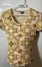 Load image into Gallery viewer, Guess Womens Multicolor Printed Short Sleeve Henley Neck T-Shirt Size Large
