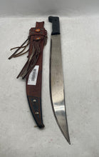 Load image into Gallery viewer, Imacasa Machete Fixed Blade Knife In Decorative Fringed Leather Sheath
