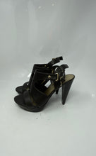 Load image into Gallery viewer, Guess Womens Black Leather Open Toe Buckle Cone Platform Heels Size 8M

