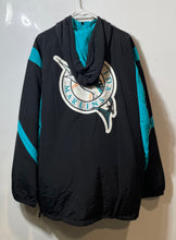Load image into Gallery viewer, Mens Black Aqua Florida Marlins Logo Hooded 1/4 Zip Windbreaker Jacket Size XXL
